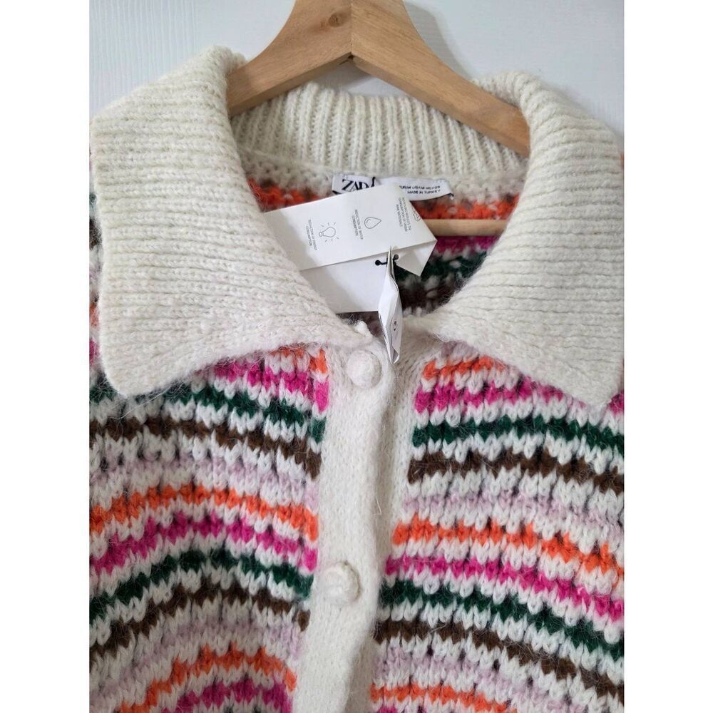 NWT Zara Striped Knit Cardigan Jacket M - Picture 6 of 9